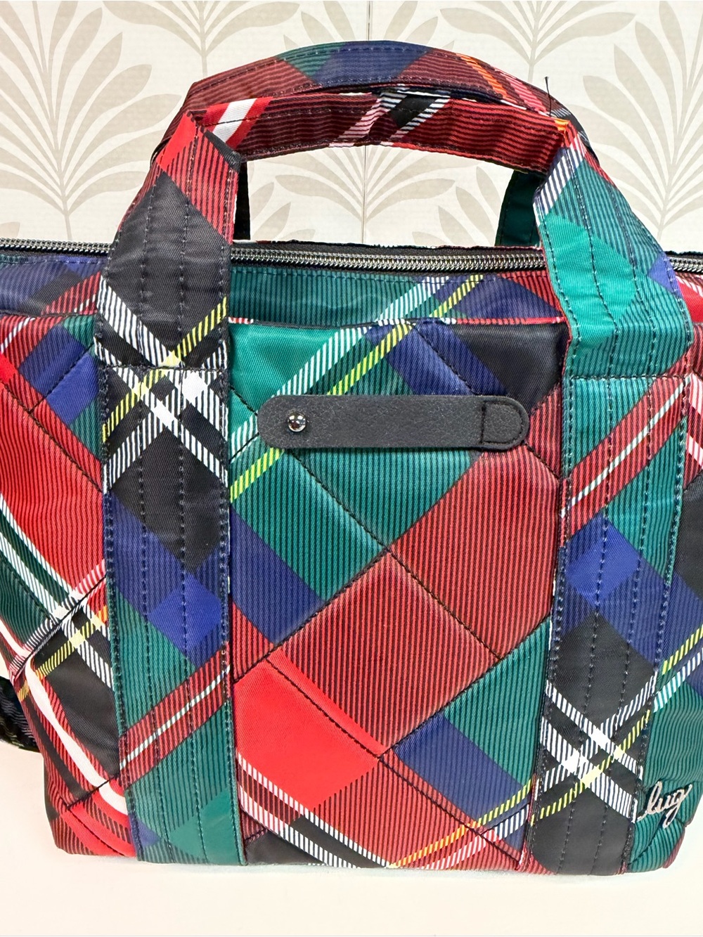 New Lug Dory Bag with Crossbody Strap in Red Plaid with Attached Key Holder - Picture 3 of 7